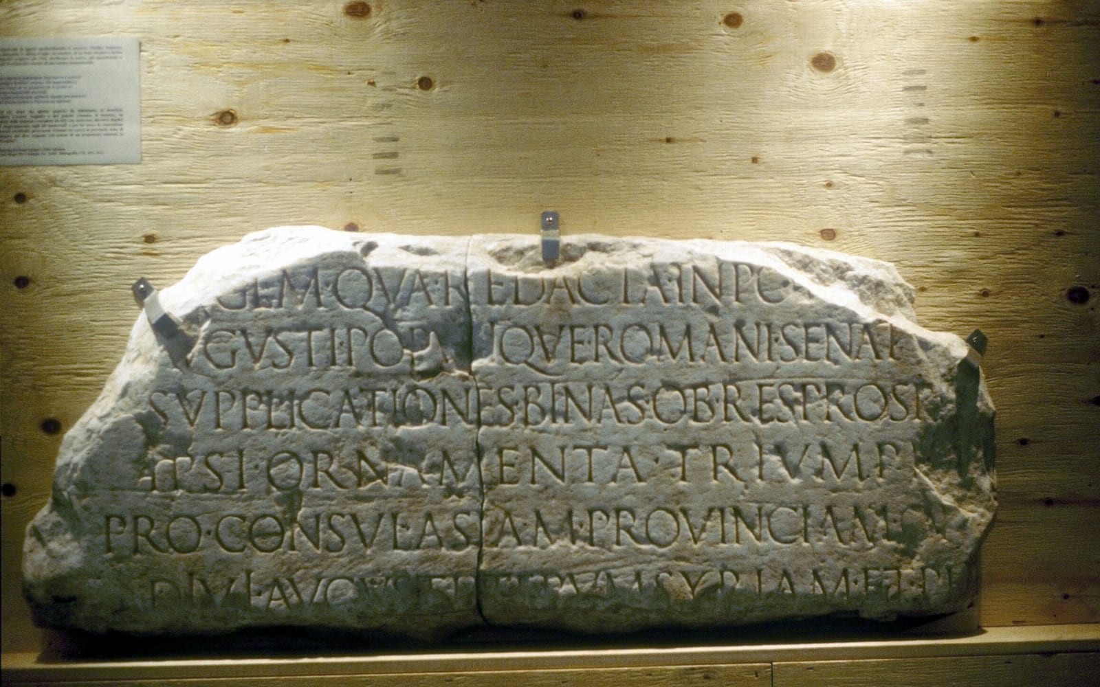 The Latin language written on a piece of wall.